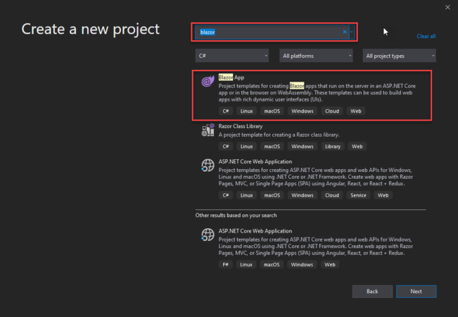 Create Blazor App in Visual Studio